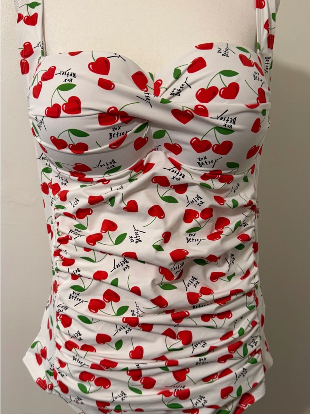 Betsey Johnson White and Cherry-Print Swimsuit MSRP $128 - Picture 3 of 7